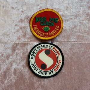 Two Vintage Round Novelty Patches